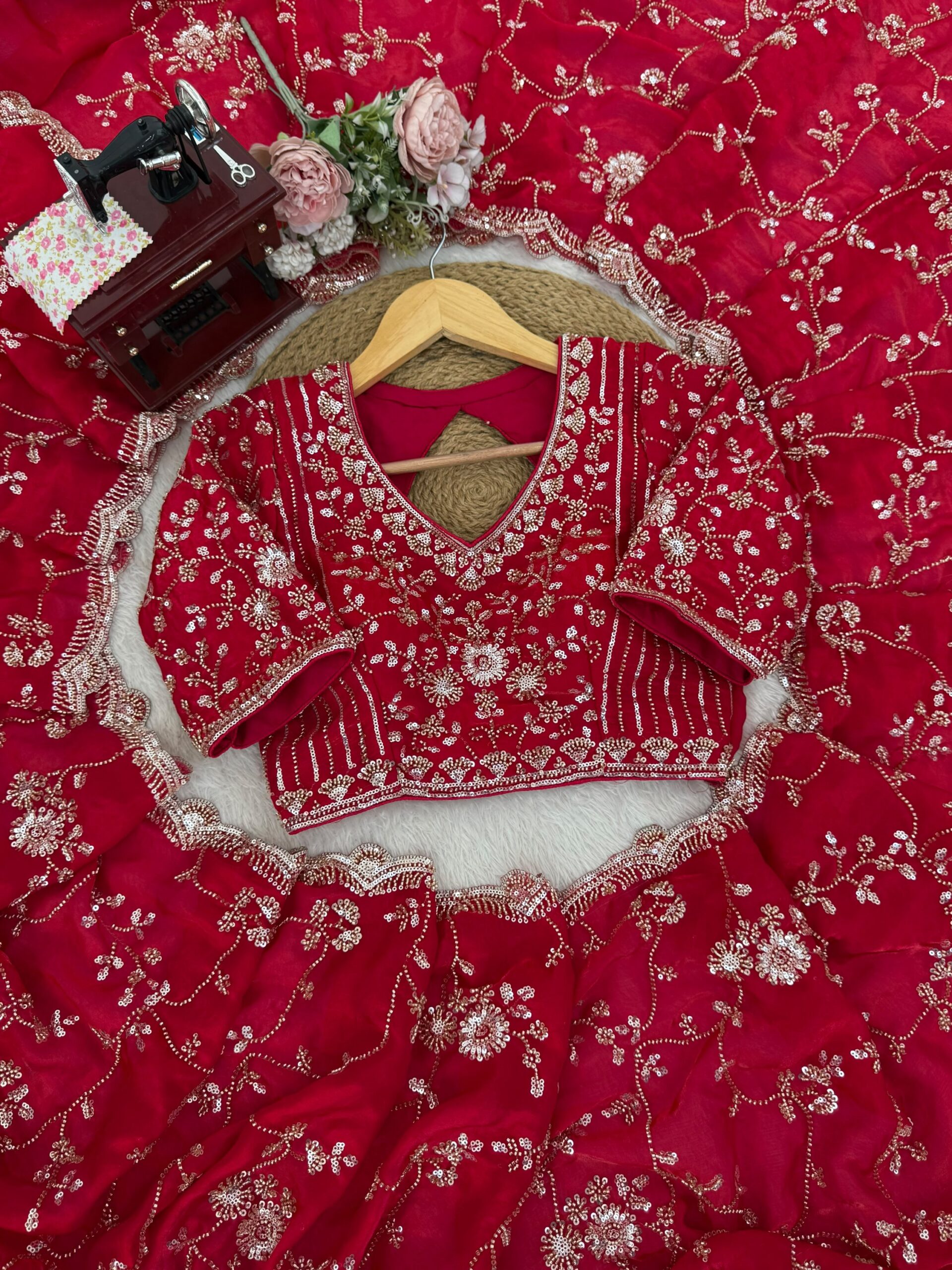 Luxury Designer Fandy Satin Silk Saree with Heavy Cutdana Beads & Sequins Embroidery Work with UnStitched Blouse Piece - Rani (SC67111) - Image 6