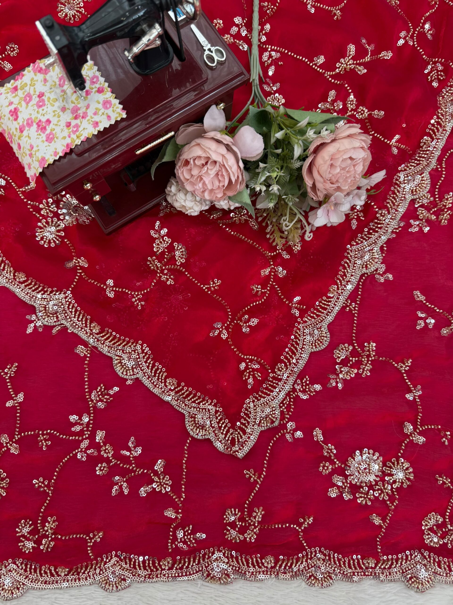 Luxury Designer Fandy Satin Silk Saree with Heavy Cutdana Beads & Sequins Embroidery Work with UnStitched Blouse Piece - Rani (SC67111) - Image 4