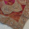 Luxury Heavy Embellished Jacquard Silk Saree with Zari, Cutdana Beads, Sequins, Pearl Embroidery Work with Designer Stitched Blouse - Coral Red (SC48112)